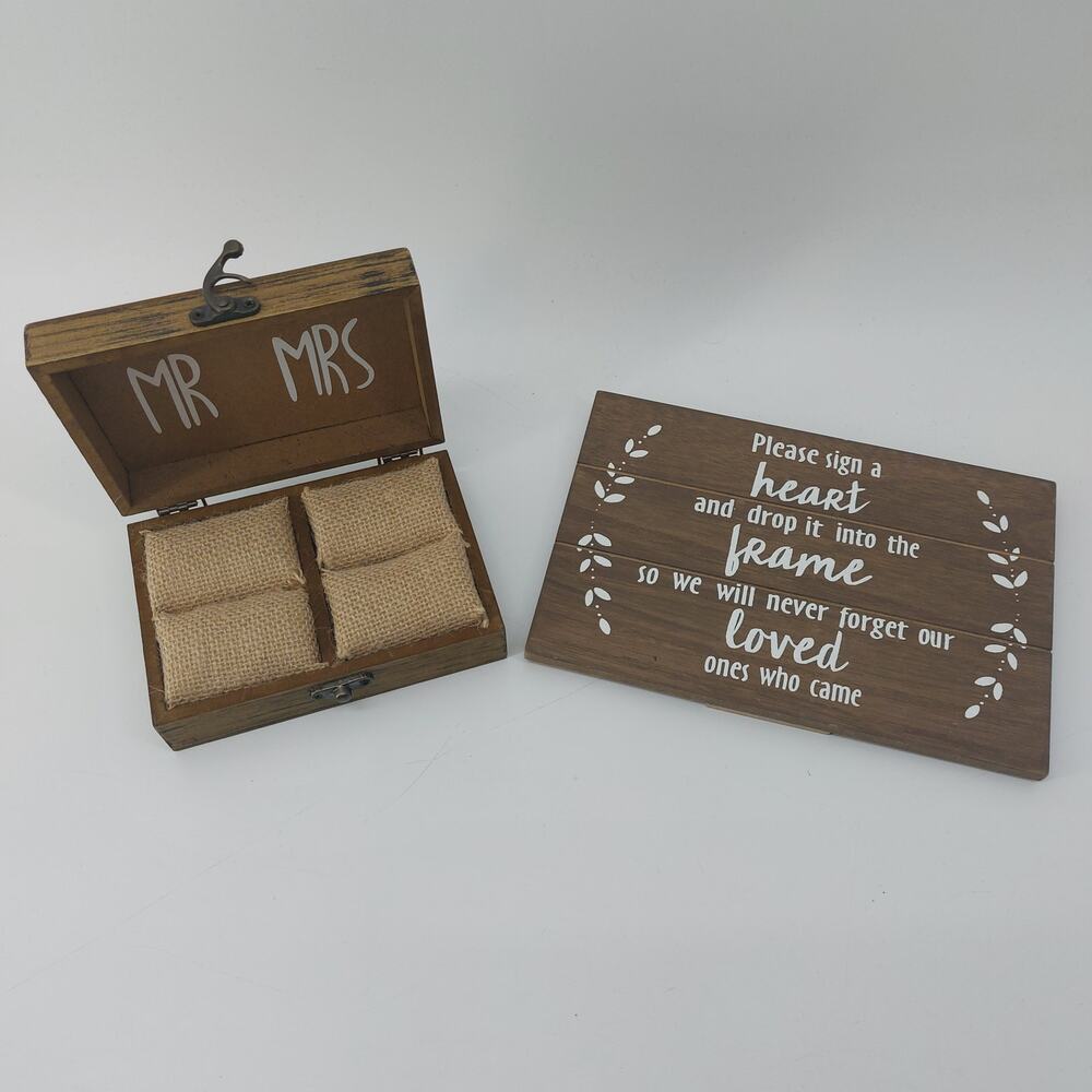 Wedding Ring Box & Drop a Heart Sign Wooden Rustic Love Romantic